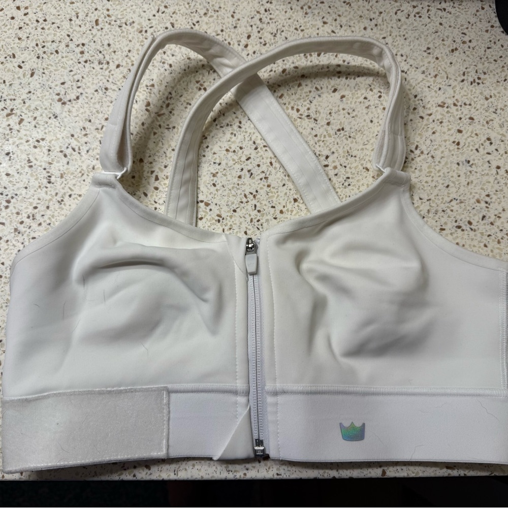 White Zip-Up Sports Bra SHEFIT Size Luxe